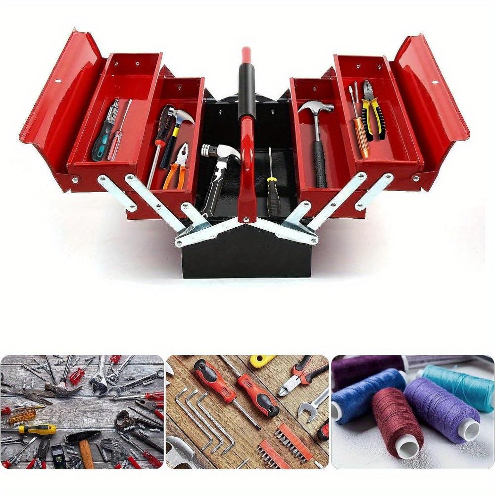 Metal Toolbox 3-layer 5-tray Tool Storage Box, Cantilever Toolbox 43cmx20cmx20cm Toolbox Storage Box, Red