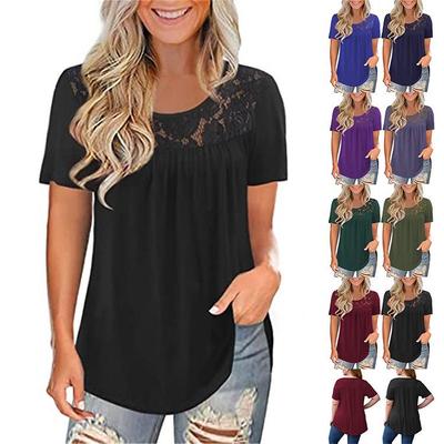 2021 Women's Plus Size Lace Pleated Short-Sleeve Summer Top