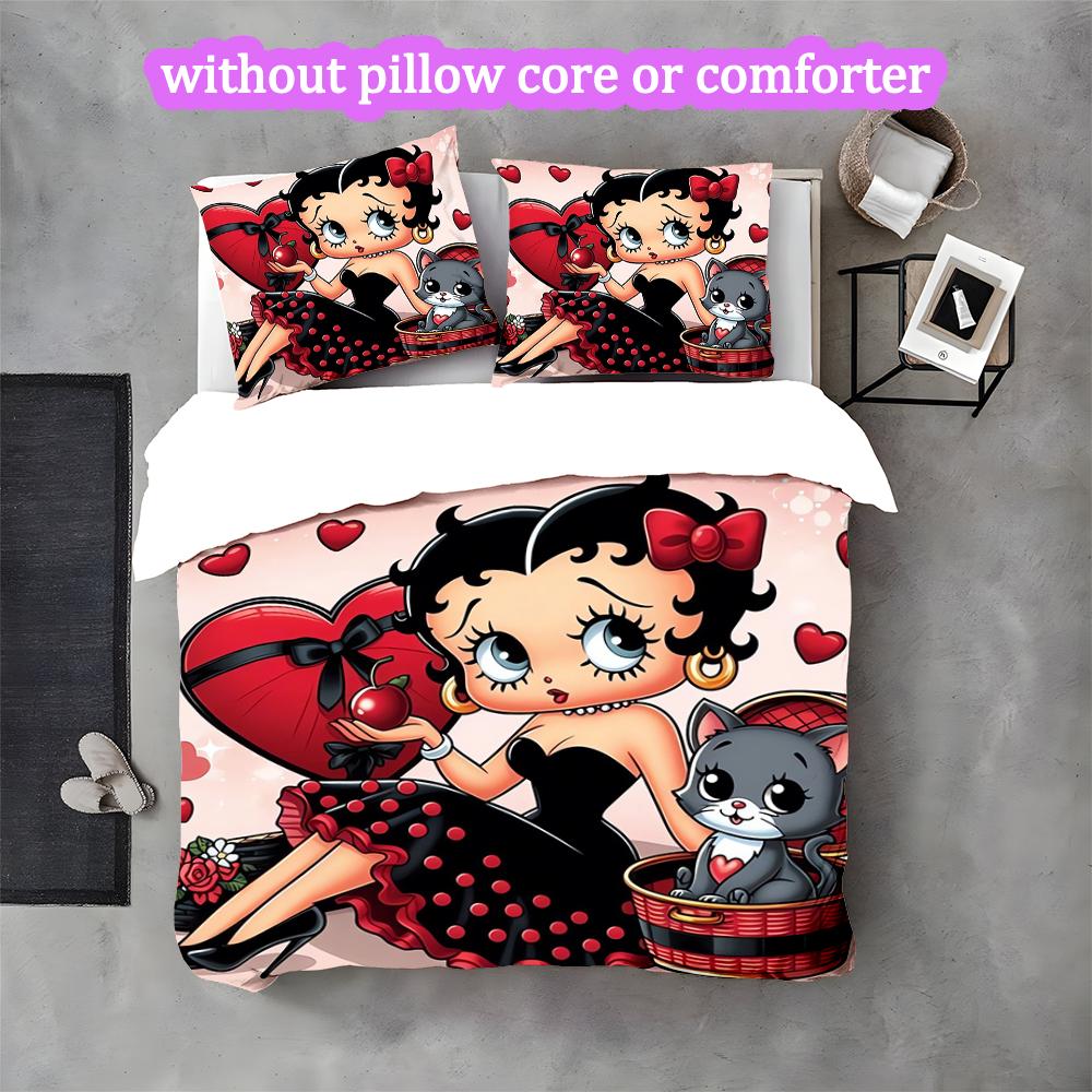 Betty Boop Duvet Cover Set - 3pcs Polyester Bedding Set with Digital Print, All-Season Cozy Bedroom Accessory