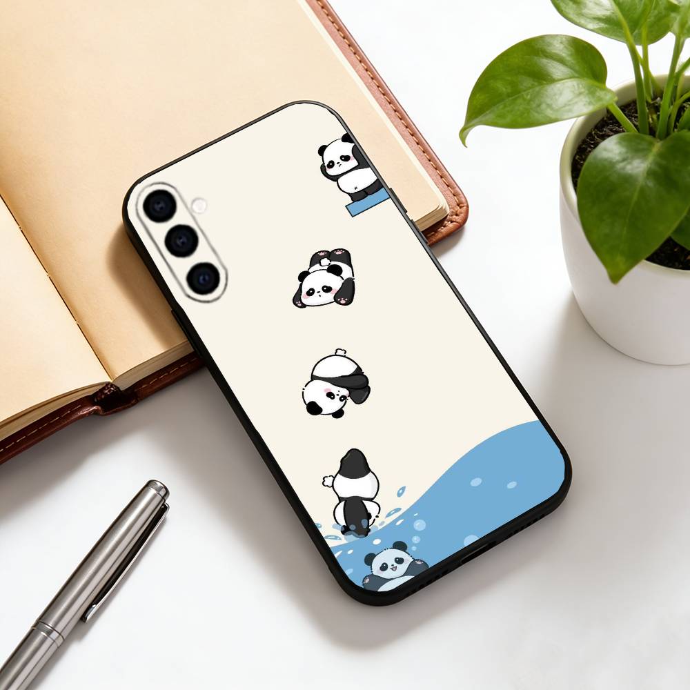 panda Phone Case Black Silicone Soft For Samsung Galaxy A73,A72,A71,A70,A53,A52,A51