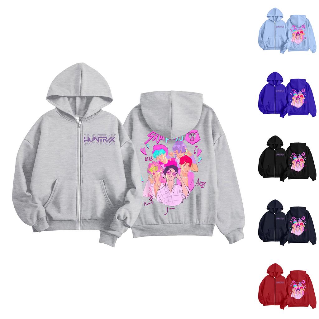 Kids Fashion Women's Lightweight Long Sleeve Zipper Hoodie Printed Hoodie With Pockets