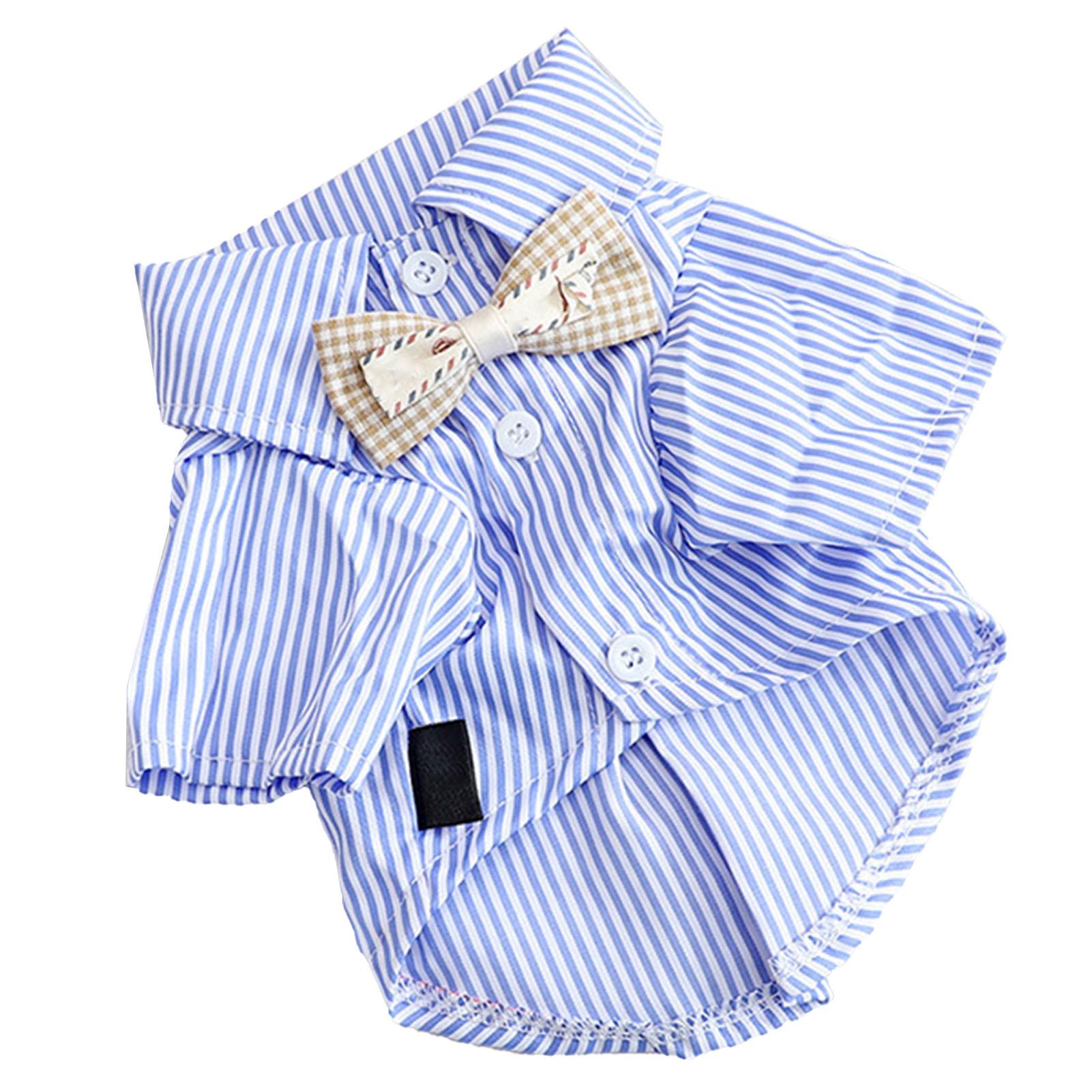 Koogeelife Blue Striped Dog Shirt Breathable Casual Short Sleeve Puppy Clothes With Bow For Teddy Pomeranian For Spring Fall M