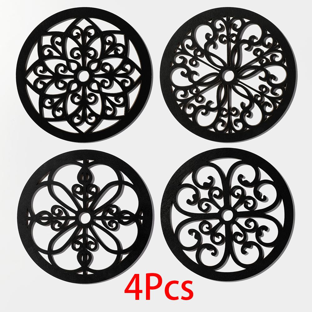 

4 шт. Черный деревянный пустотелый настенный декор, резные конструкции, украшение для дома в стиле бохо, шестигранный квадратный подвесной настенный декор, декор для комнаты, эстетика