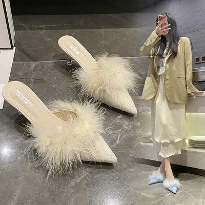 Damen-Hausschuhe mit hohen Absätzen, neue Mao Mao High-Heel-Mode, vielseitige spitze Ferse für den Außenbereich, Taschenkopf-Halbschuhe aus einem Stück