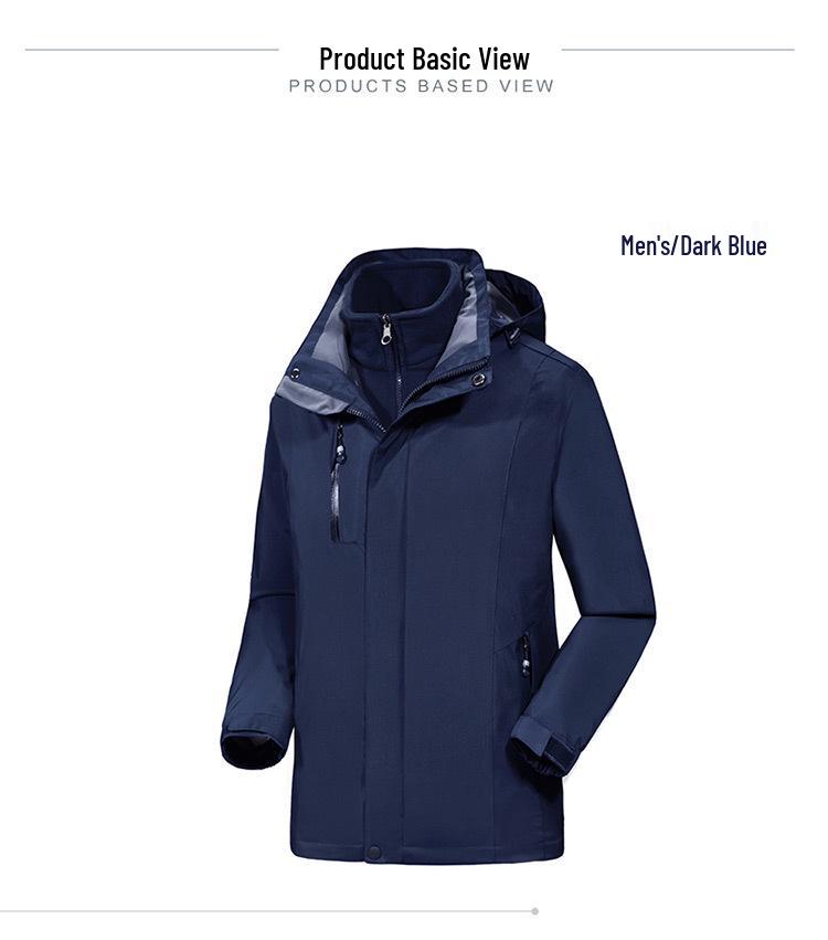 Unisex 3-in-1 Windbreaker: Waterproof, Windproof, Warm Outdoor Jacket for Plus Size with Custom Team Logo