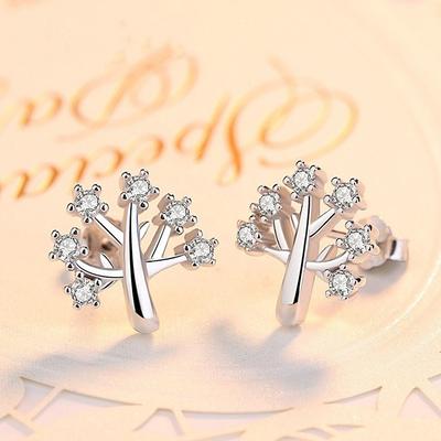 Wishing Tree Earrings for Women, Fashionable and Personalized Simple Branches with Diamonds and Exquisite Earrings