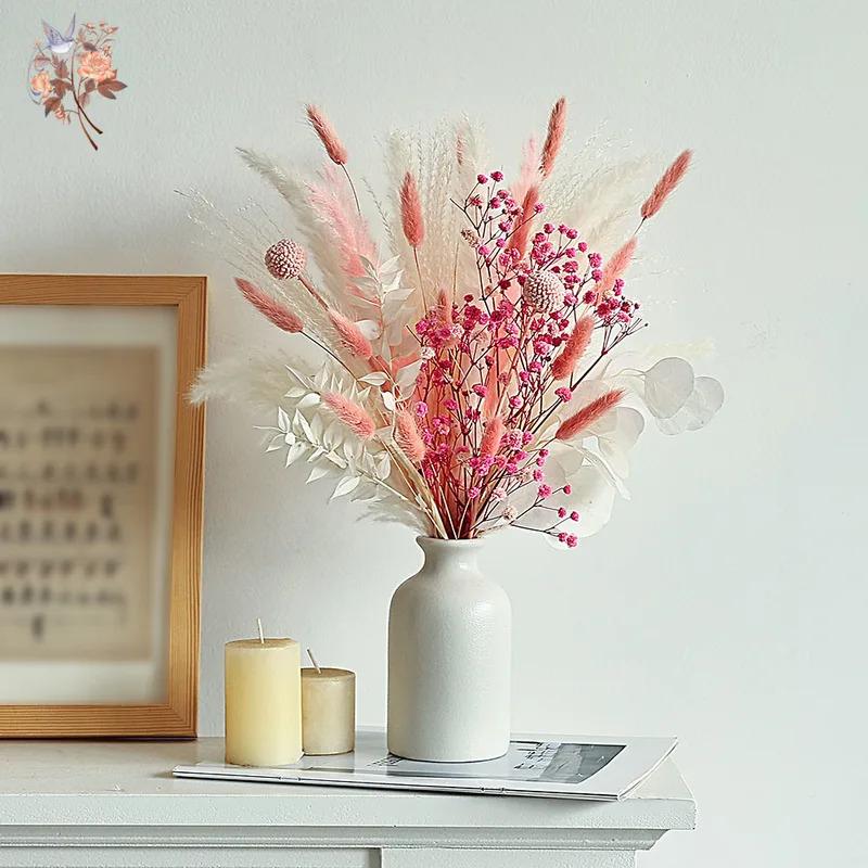 Bouquet of dried flowers pink and white, table centerpieces for weddings, natural pampas grass, real northern gypsophila