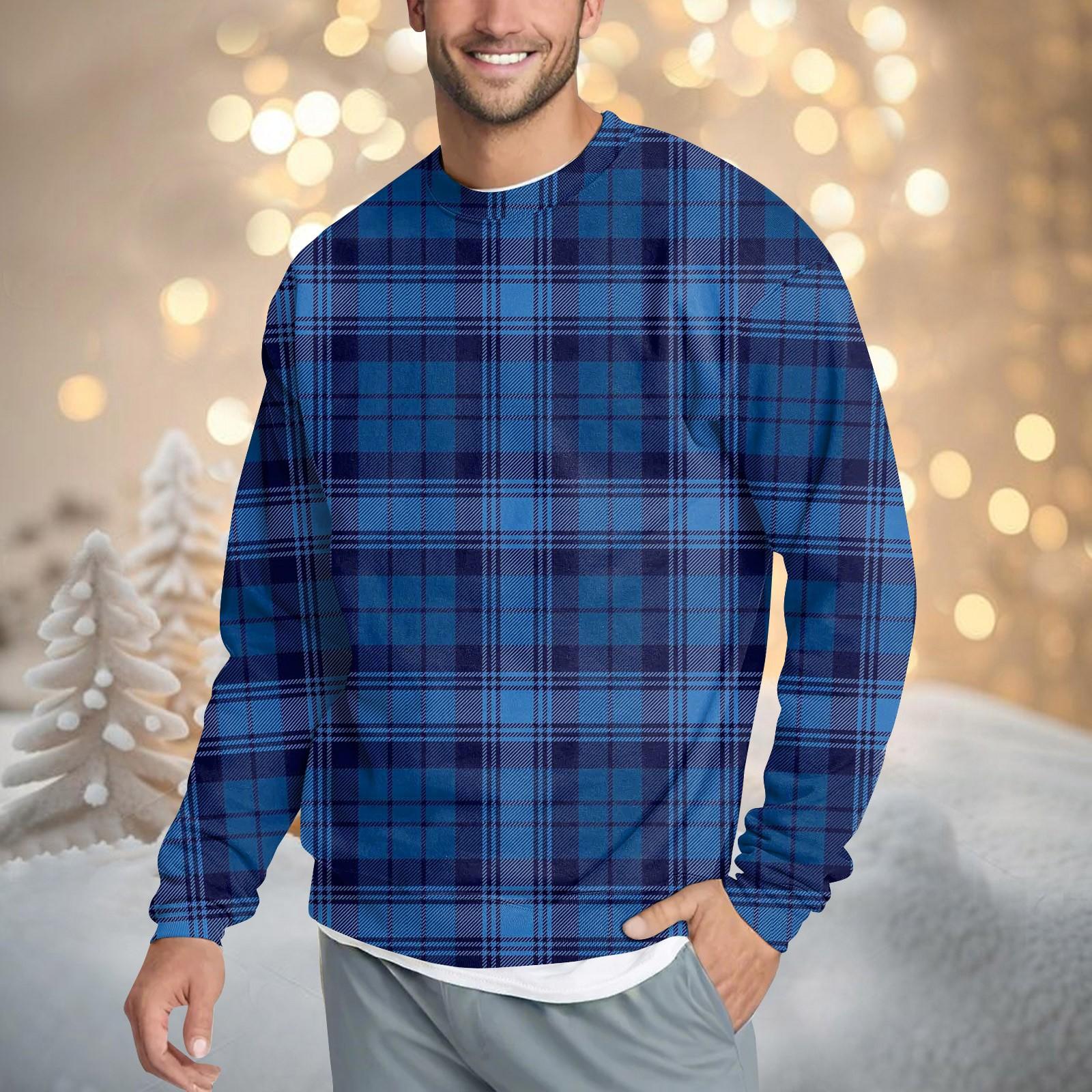 

Мужская повседневная мода удобная клетчатая круглая горловина пуловер толстовка свитшот XXL