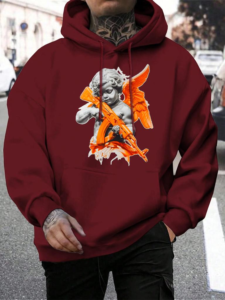 Angel Boy With Wings Holding A Gun Prints Hoody Men Casual Street Pullover Autumn Fashion Hoodies Multicolor Pocket Clothes