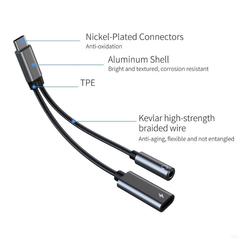 Type C To 3.5mm Plug & Adapter Fast Charging Sound Dongle Double Function Headphone Adapter Cable for Phone 15/16