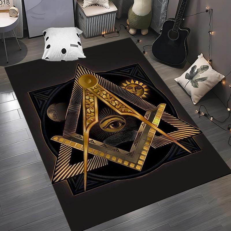 

Masonic Rug - Sun Moon & Eye Design, Non-Slip Polyester Mat for Living Room & Bedroom, Hand Washable Decor 50x80cm