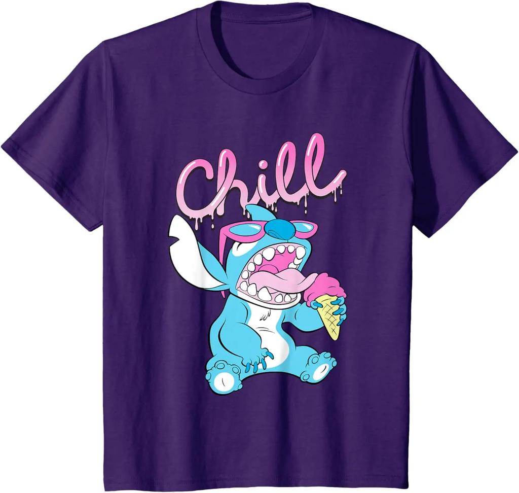 New Lilo and Stitch Neon Ice Cream Chill Drip Fashion Casual T-Shirt S-4XL Four Seasons Unisex