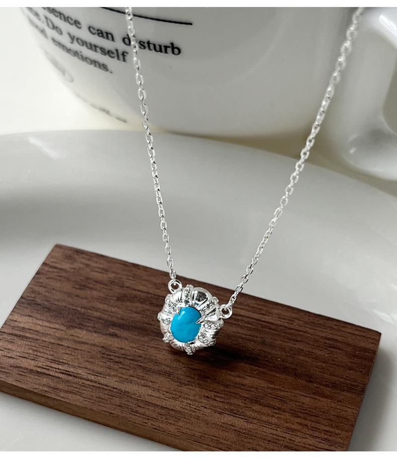 S925 Sterling Silver Turquoise Necklace & Earring Set in Designer Stackable Style