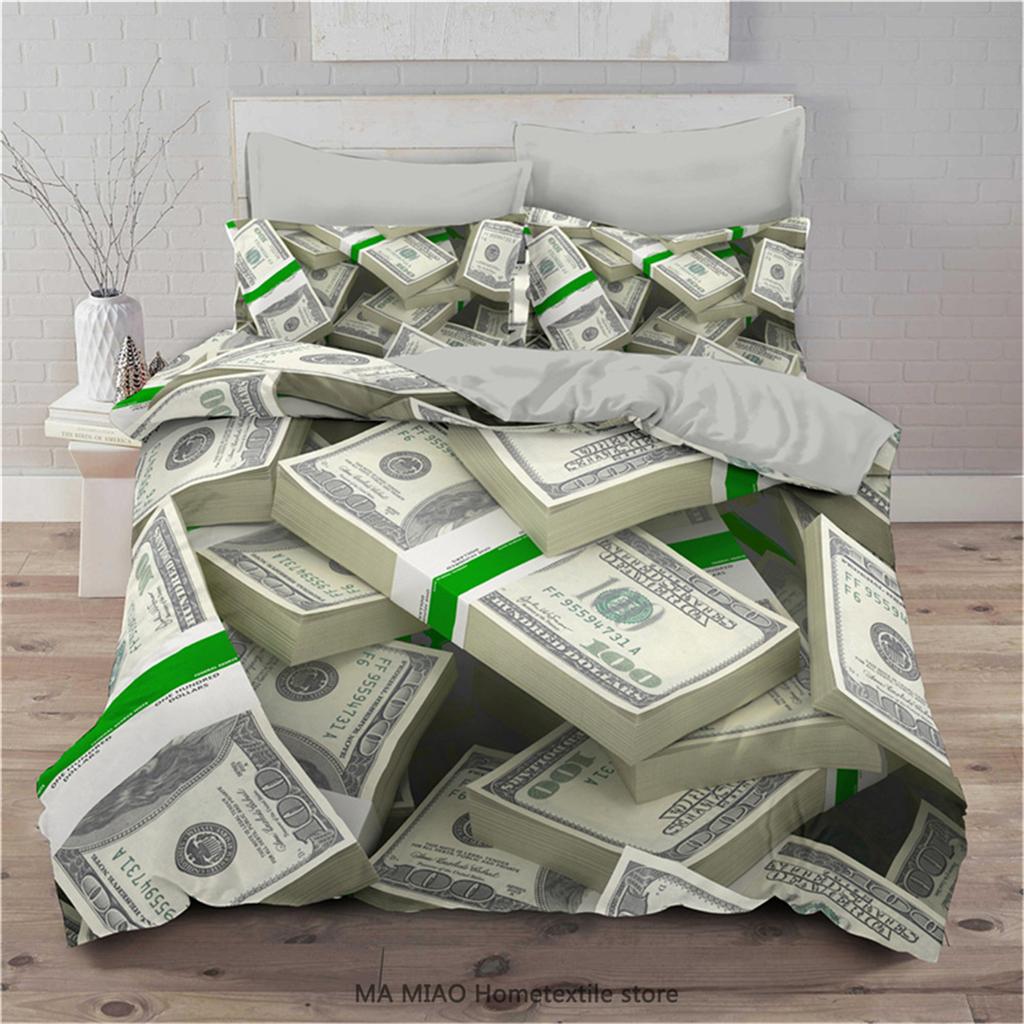 3D Modernes Bettwäsche-Set Dollar-Motiv Gedruckter Bettbezug Lebendiger Bettdeckenbezug 2/3 Teile Geld Mathematik Muster Lustiges Weiches Bettset