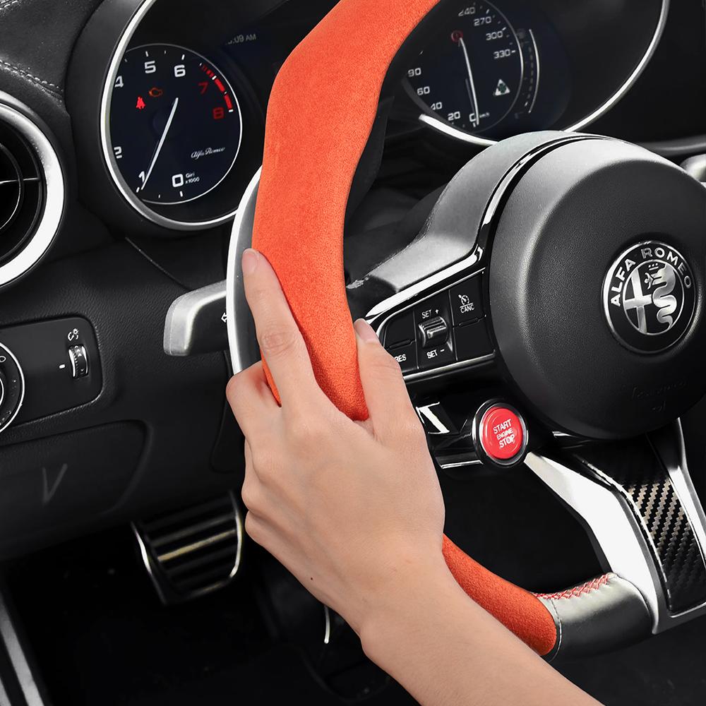 IMKC9 Suitable for Alfa Romeo Premium Suede Snap-On Steering Wheel Cover, Non-Slip and Durable Giulia 952 Stelvio 949 147 Mito Giulietta Tonale 965