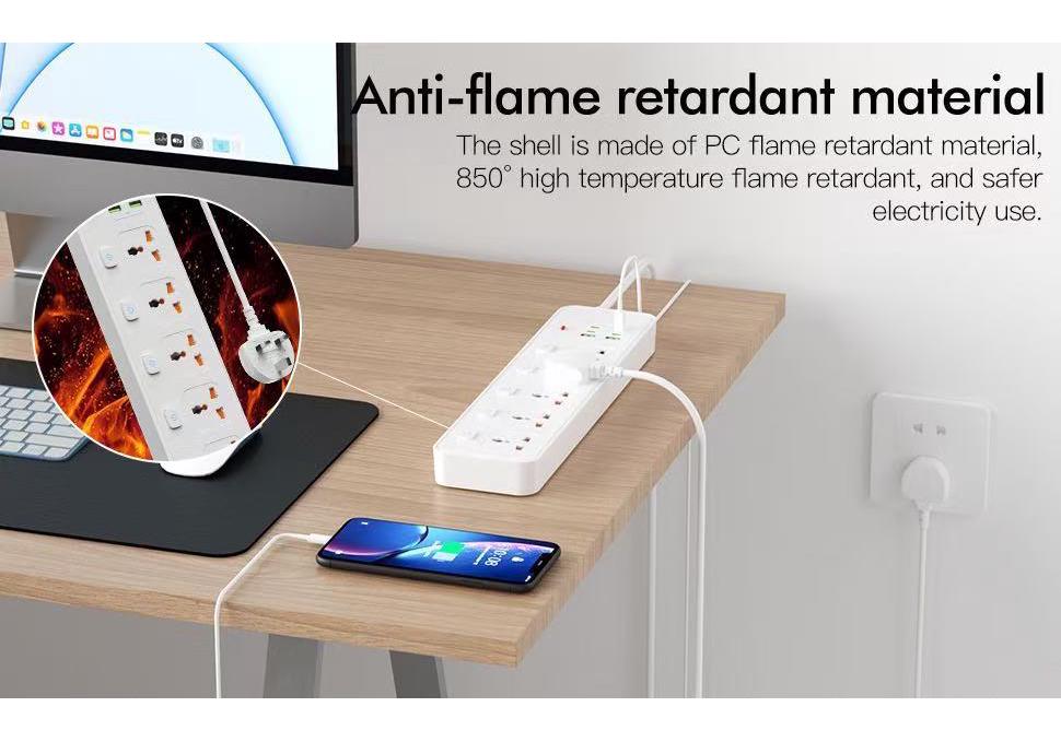 BKL25 Power Strip with 5 Universal Sockets, Independent Switch Control, and Overload Protection