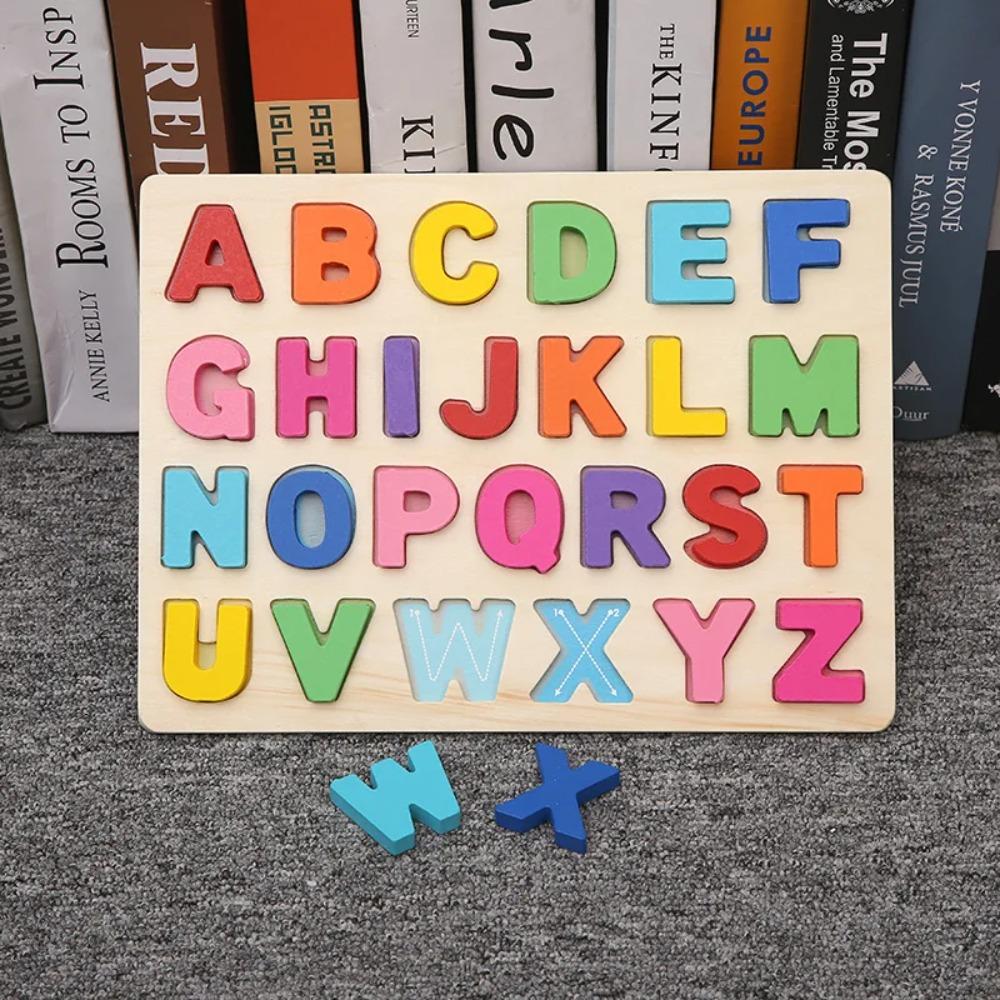 Drevené puzzle pre batoľatá Montessori hračky pre bábätká ABC Abeceda Číslo Tvar Zodpovedajúca dosková hra Predškolská vzdelávacia hračka pre deti 2-4