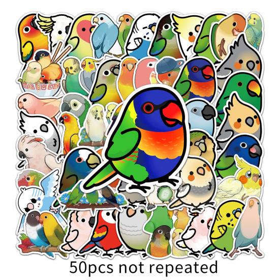 50Pcs Cartoon Parrot Stickers Various Styles Waterproof PVC Adhesive Colorful Cute Decals Vinyl Art DIY Scrapbook Skateboard Laptop Water Bottle