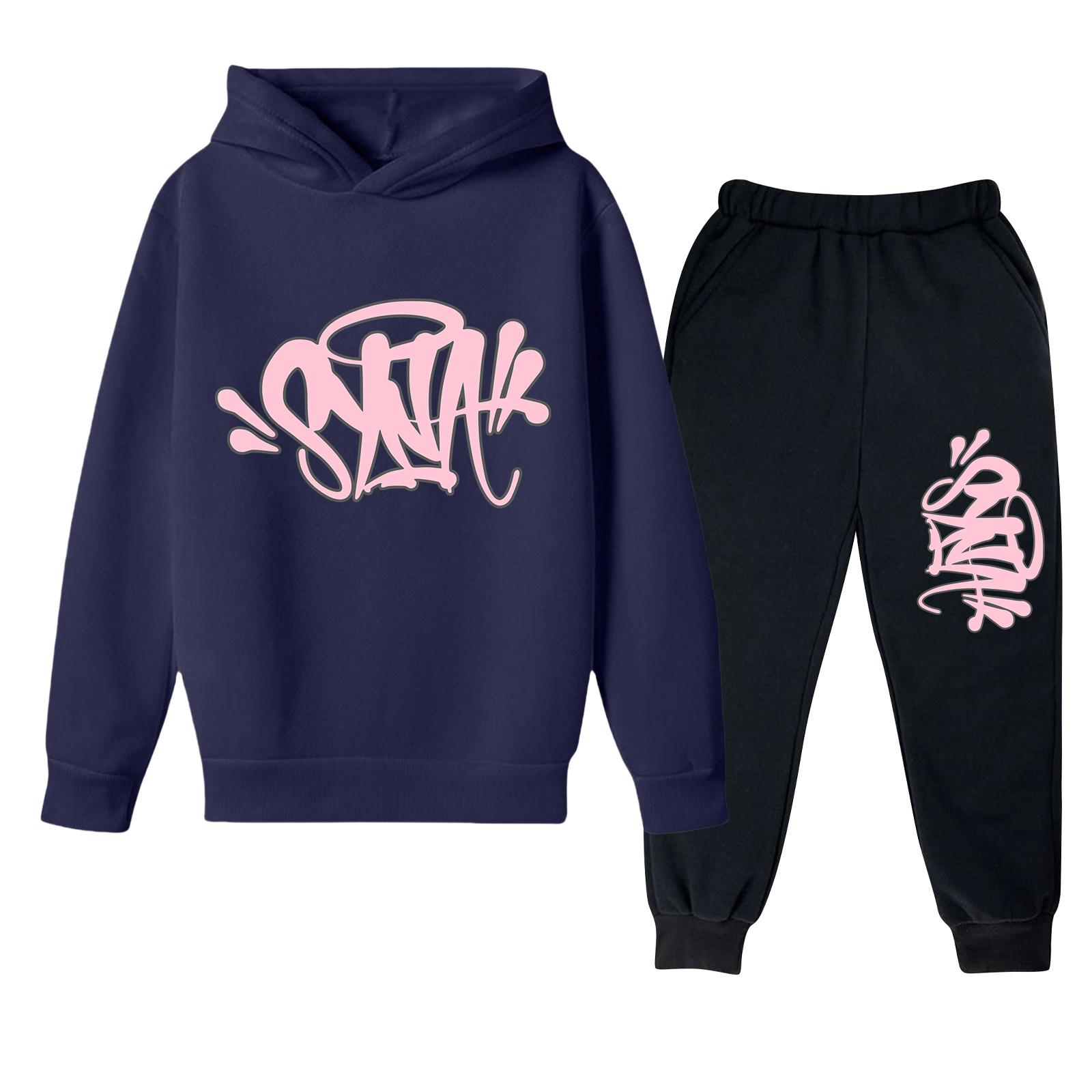 

Детский комплект худи с длинным рукавом, свободный пуловер с принтом букв, на шнурке, с капюшоном 110 тёмно-синий