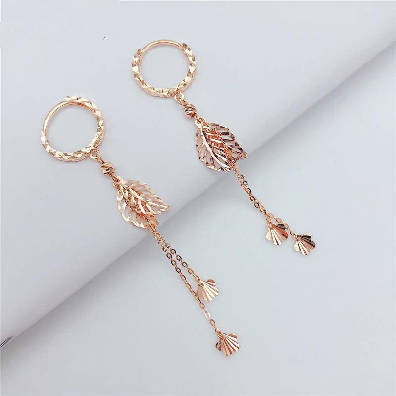 Серьги-кисточки с листьями, серьги-гвоздики, цвет: золотой, чисто-фиолетовый, золотой, блестящий, с покрытием из розового золота