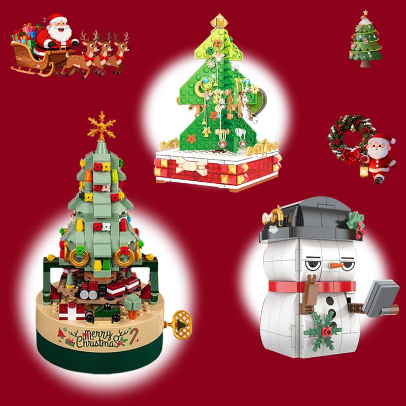 DIY Christmas Tree Music Box Building Blocks Set Jewelry Holder Snowman Bricks Christmas Decoration Gifts for Kids
