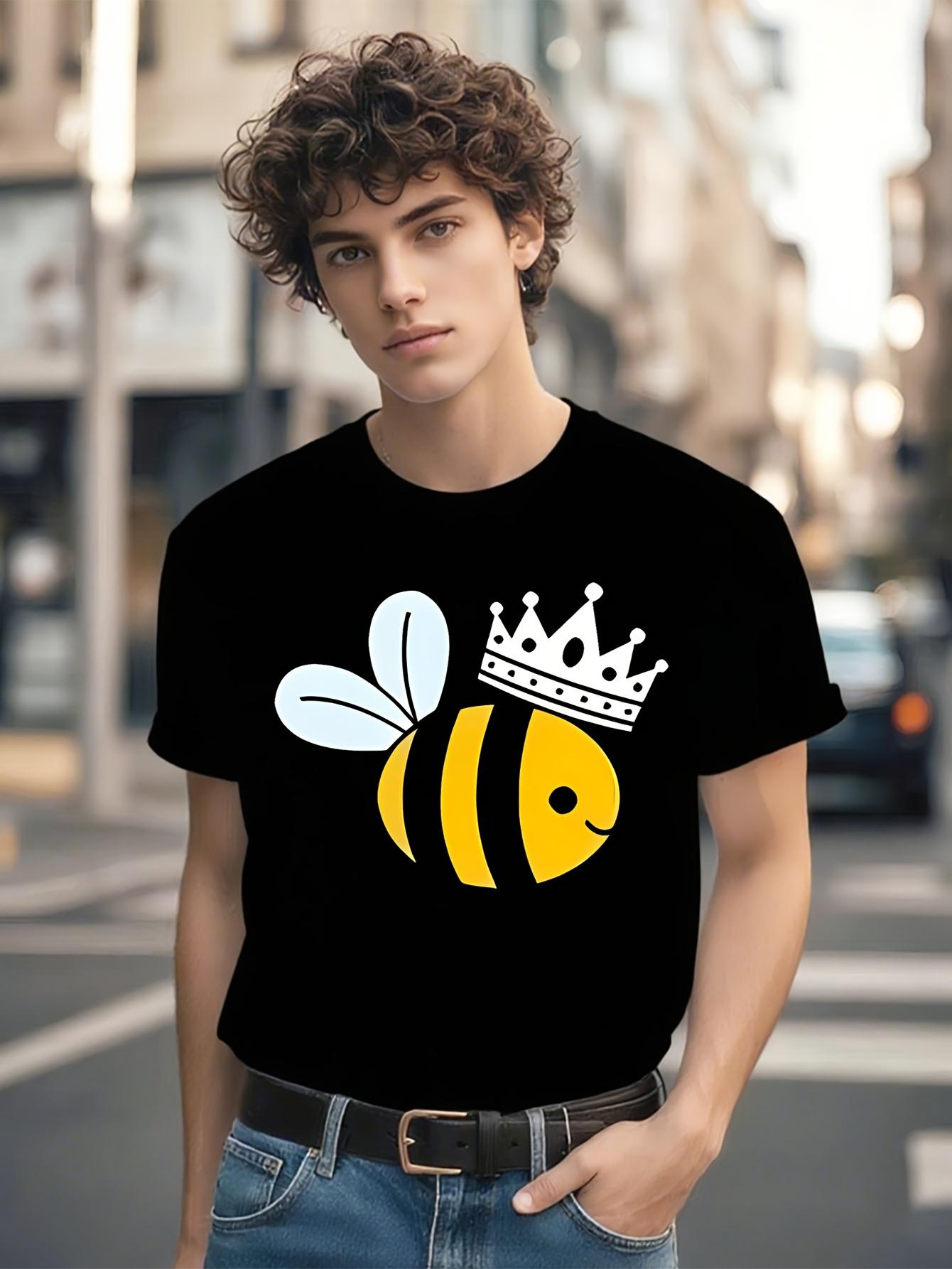 Queen B Queen Bee Casual Short Sleeve T-shirt - Black Bumble Bee with Crown Graphic Print XXL