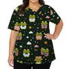 Camicia da Lavoro da Donna con Scollo a V e Maniche Corte con Tasche Stampa Cartone Animato Top da Medico per Professionisti Sanitari Vestibilità Comoda Tessuto Resistente