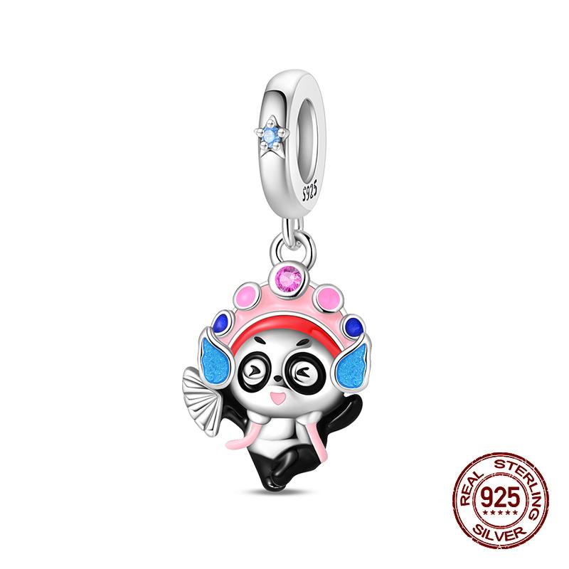 New Copper Pink Cute Animal Charms Beads Chinese Style Panda Fit 3Mm Original Bracelets Diy Jewelry Birthday Gift