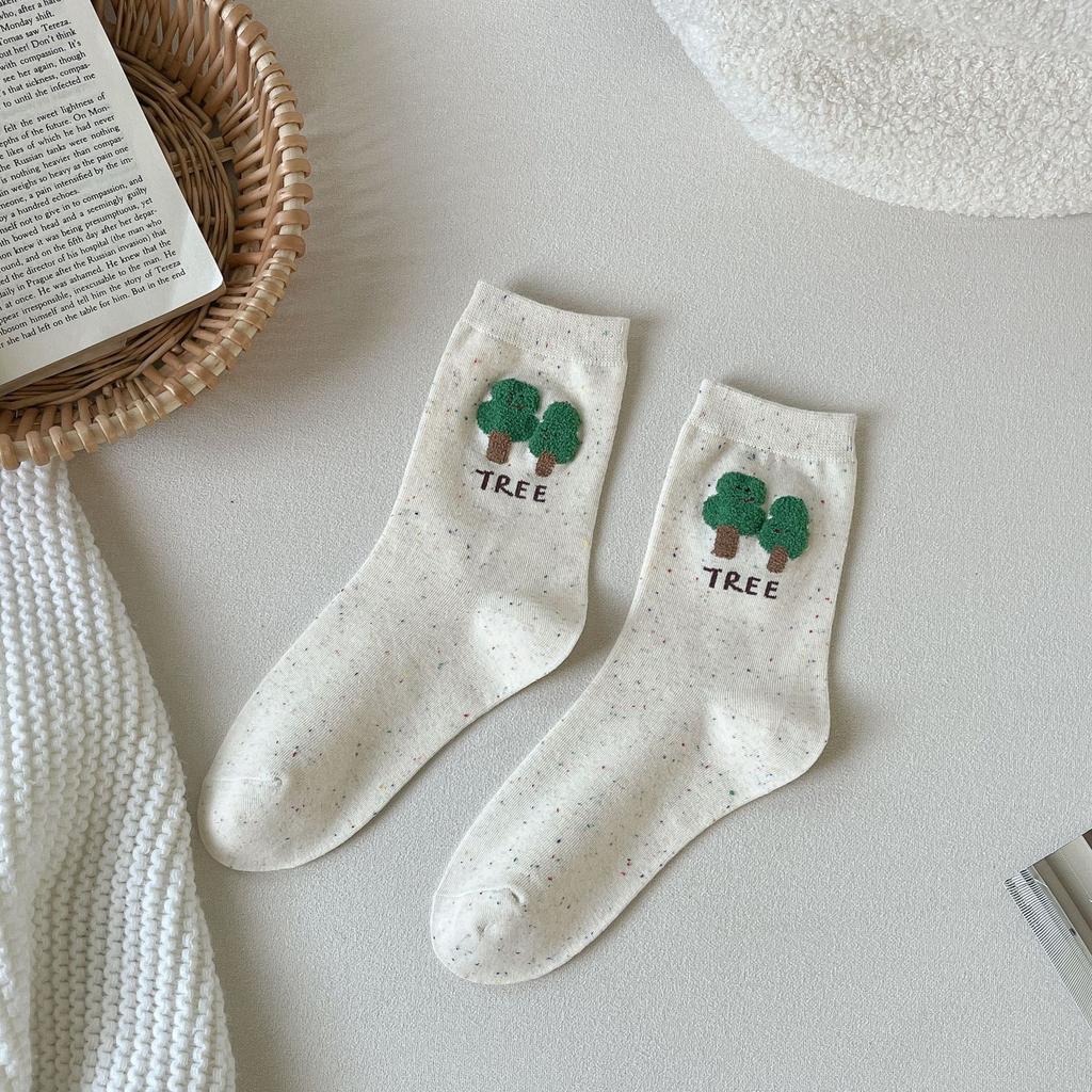 Point Gauze Flocked Dog Cute Socks Trendy Versatile Mid-Leg Socks Cartoon Stockings