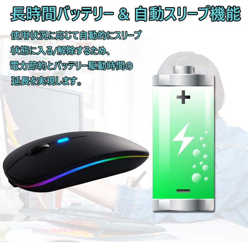 [New Release - Ultra-Thin] Wireless Mouse - Silent Design  Type-C Rechargeable  2.4GHz & Bluetooth Dual Connection  3-Stage DPI Adjustment  7-Color