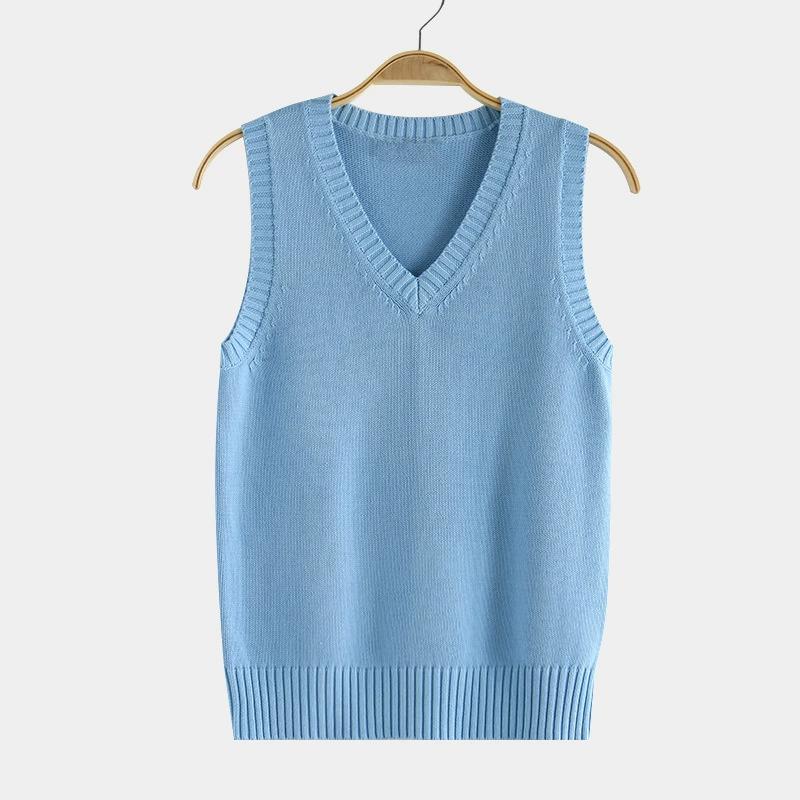 Women V-neck Sweater Vest Fashion Thin Solid Casual Outer Wear Knitted Sleeveless Warm Pullover Preppy Style Simple Tank Top