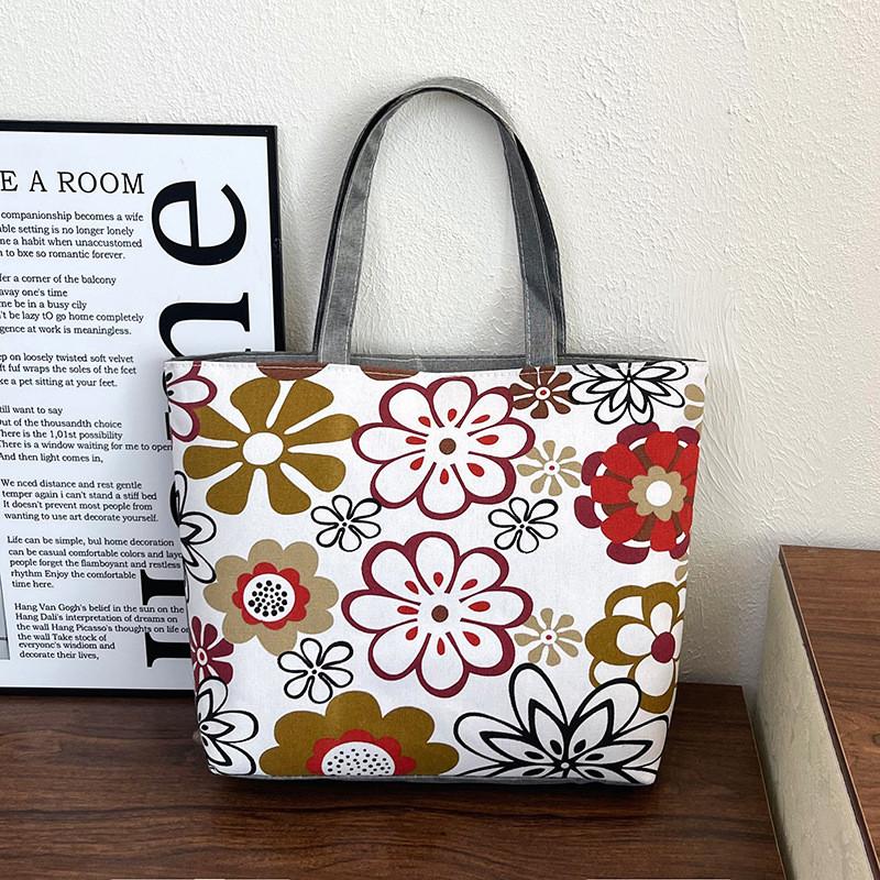 Ethnic Style Canvas Tote Bag With Print Large Capacity For Daily Use