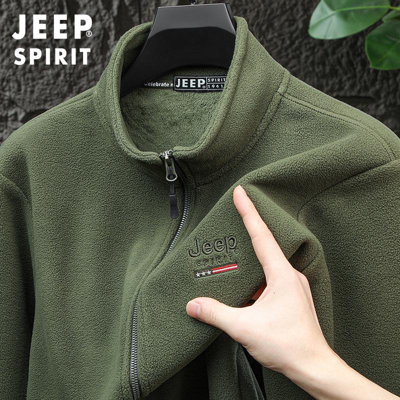 Jeep 2025 Men's Plus Velvet Fleece Zipper Hoodie Cardigan, Casual Autumn/Winter Long Sleeve Jacket