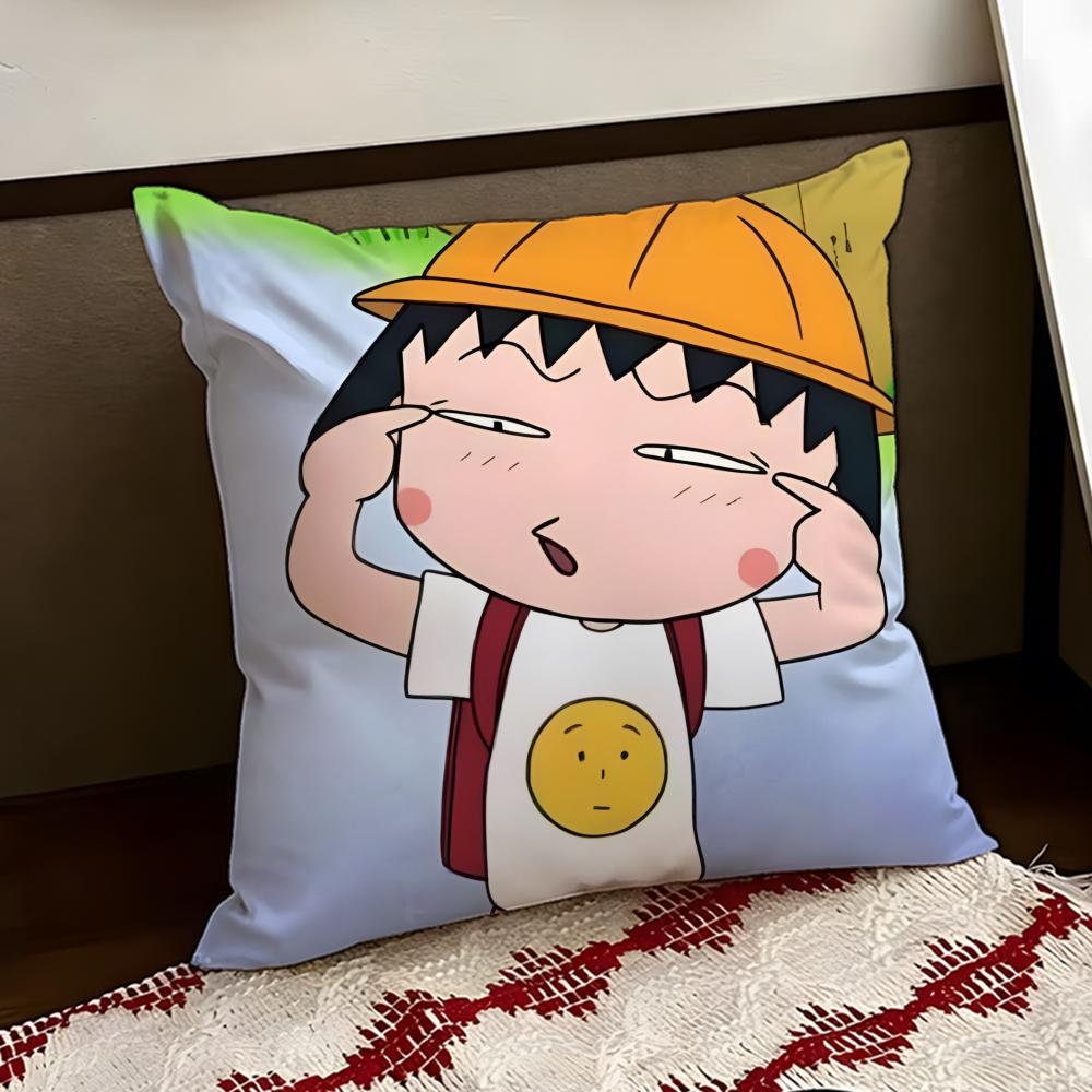 Cute anime CChibi MMaruko Chan Cushion Cover Reversible Soft Durable Pillow Cover Home  Car MultiScene Use for Daily Comfort
