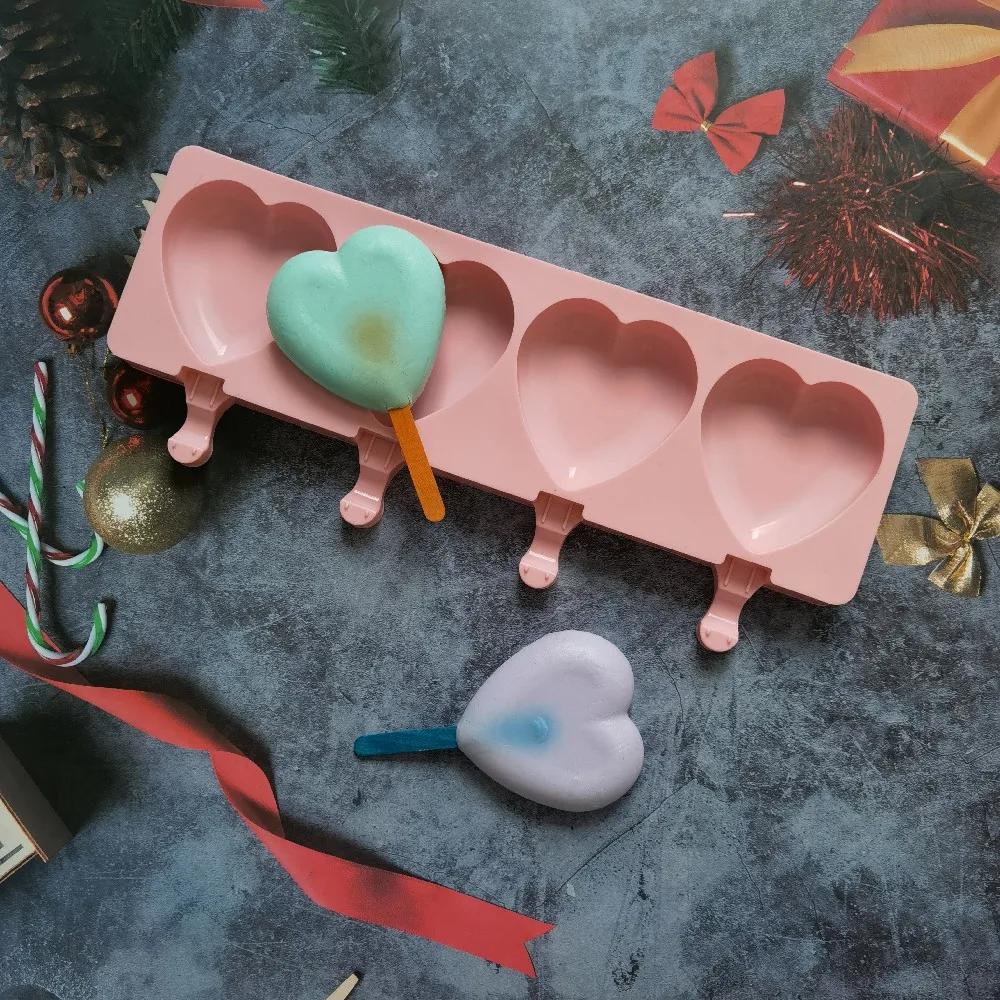 Ice Cream Mold Heart Shape Silicone Popsicle Form Maker Lolly Moulds Cube Tray for Party Bar Decoration Fondant Molds