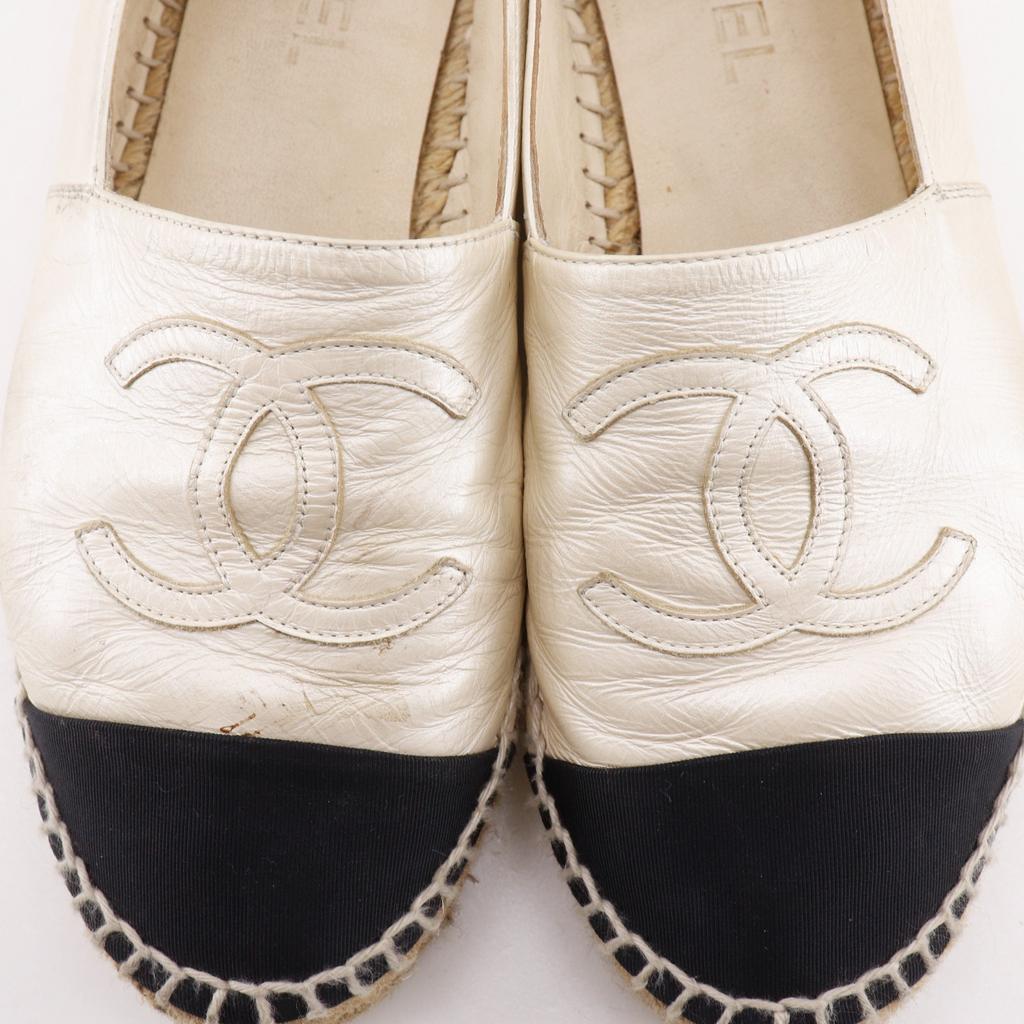 CHANEL Espadrille Slip-on B G29762 COCO Mark White lambskin Women Used