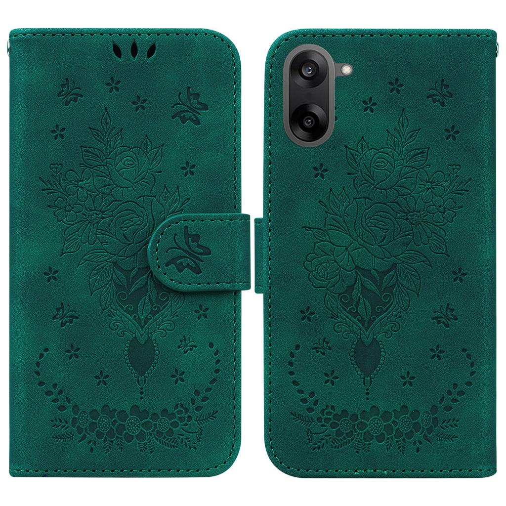 For OnePlus Nord CE5 5G Case Butterfly Flower Imprint PU Leather Wallet Phone Cover with Strap