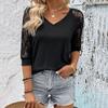 YYFS Women's Fashion Casual Lace Print Long Sleeve V-Neck Blouses & Shirts