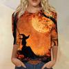 Women's Fashion Casual Round Neck Three-quarter Sleeve Halloween Printed T-shirt Top