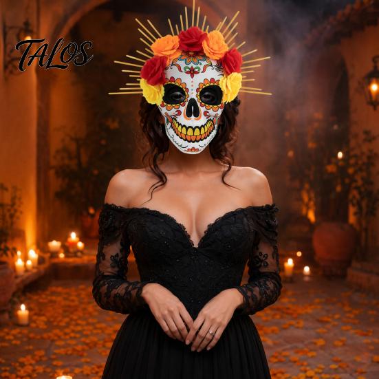 Halloween Skull Mask Mardi Gras Mask, Venetian Party Sugar Rose Flower Masquerade Masks for Cosplay Mexican Flexible Costume