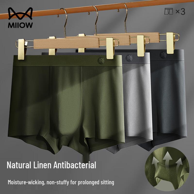 MaoRen Men s Breathable Linen Modal Cotton Boxer Briefs L