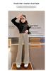 Girls' Black Plus Velvet Straight-Leg Sweatpants - New Autumn/Winter 2025 for Junior High Students