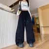 Plus Size Women's Pleated Wide-Leg Cargo Pants: Autumn Casual, Floor-Length Trousers