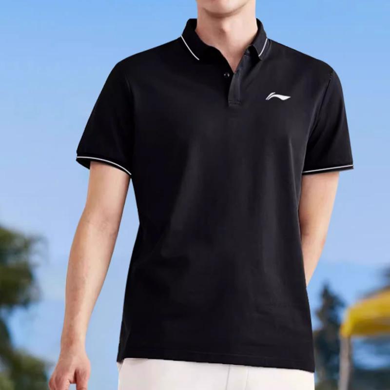 Li Ning Sports Slim Fit Breathable Quick Dry Running Polo Shirt Men tops Black APLT121