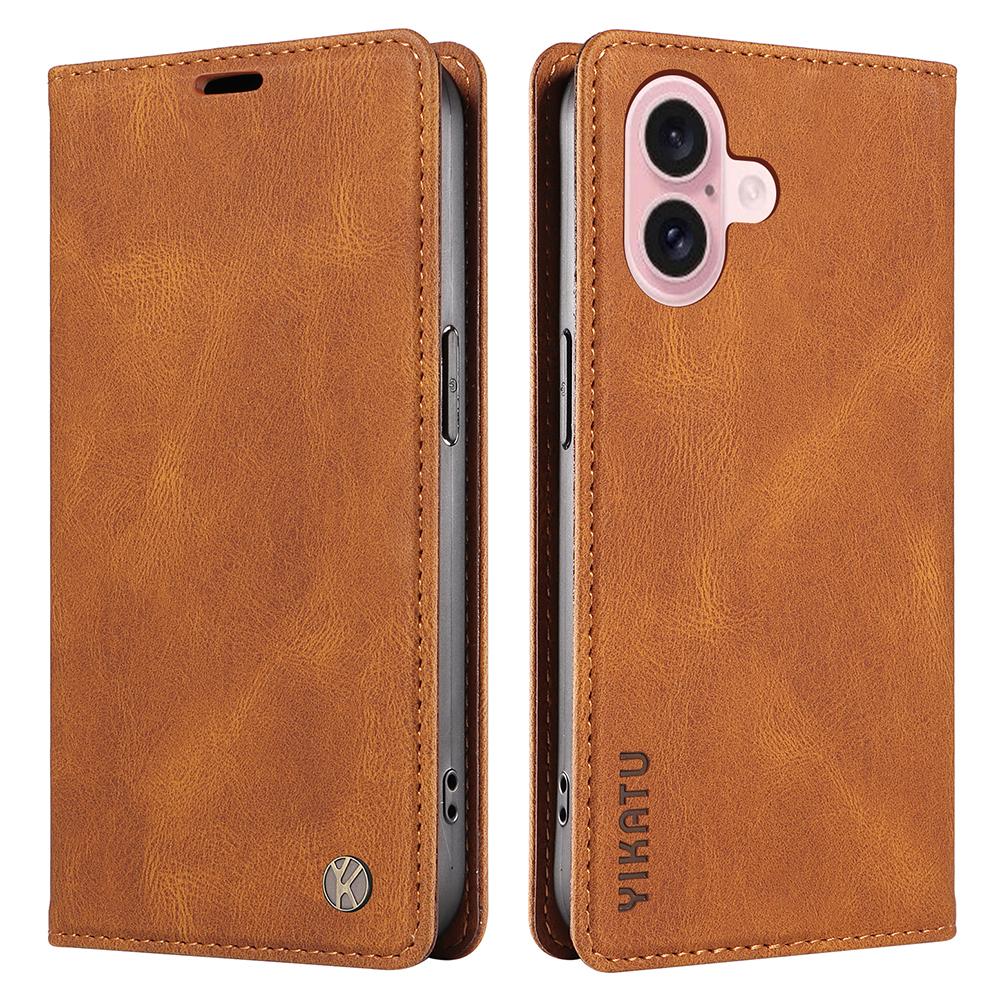 YIKATU YK-004 Чехол для iPhone 16 Магнитная застежка Кошелек Чехол для телефона Кожаный чехол Brown