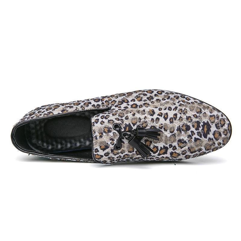 Plus Size Leopard Print Tassel Loafers - Men's Easy Slip-on Casual Leather Shoes, Size 46