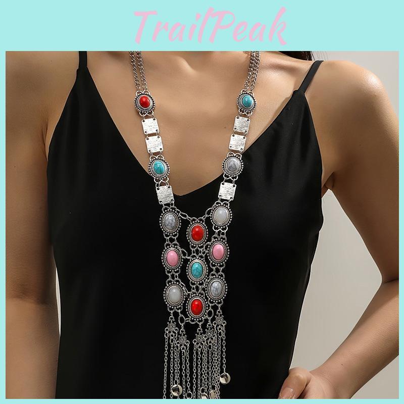 Long Retro Style Ethnic Women Tassel Sweater Necklaces Exaggerated Womens Bohemian Chain