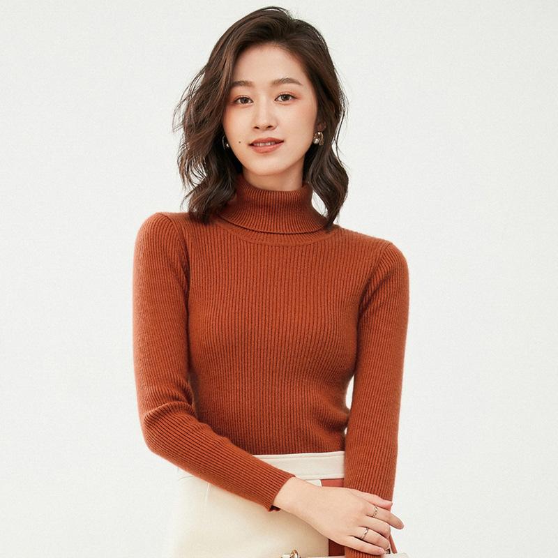 Turtleneck female slim-fitting strips autumn and winter new long-sleeved inner pullover sweater bottoming shirt lapel