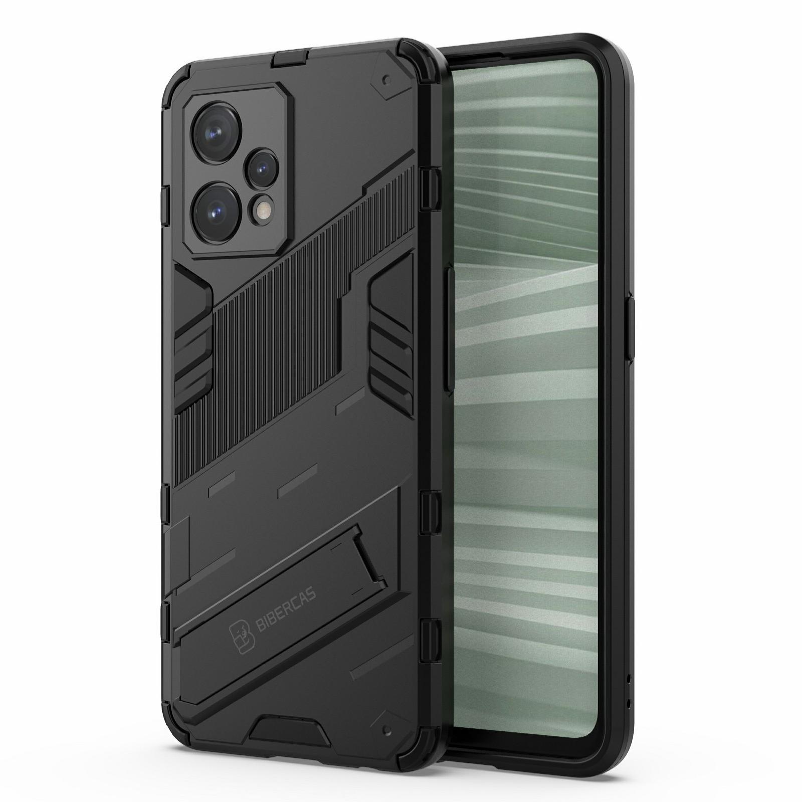 

For Realme 9 Pro+ Drop-proof Scratch-resistant Phone Case Hard PC+Soft TPU Kickstand Cover Black