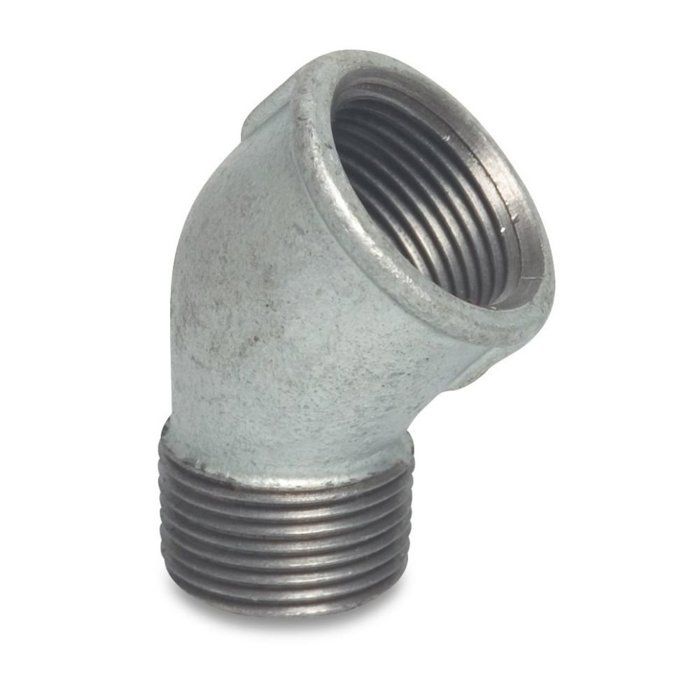 Coude Fileté Fonte Malléable 45 Degrés, 3/8 Pouce, Galvanisé
